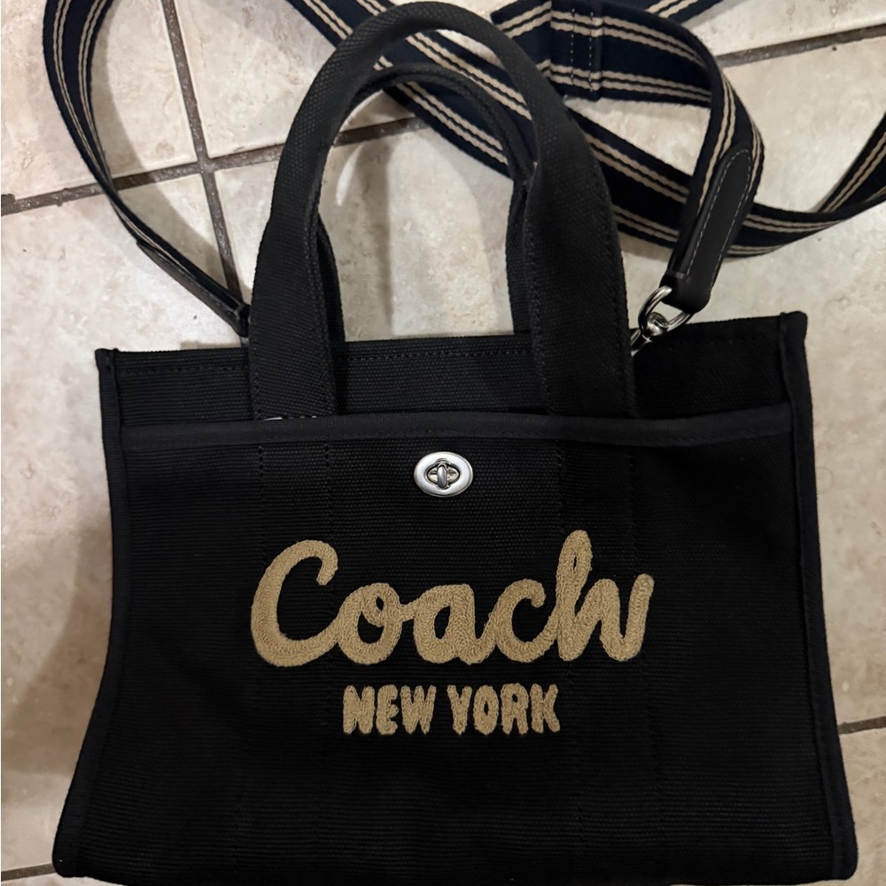 Coach New York Black Canvas Tote with Tan Logo